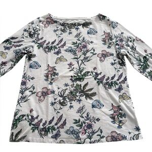 Talbots Butterfly Floral Shirt Cotton spandex